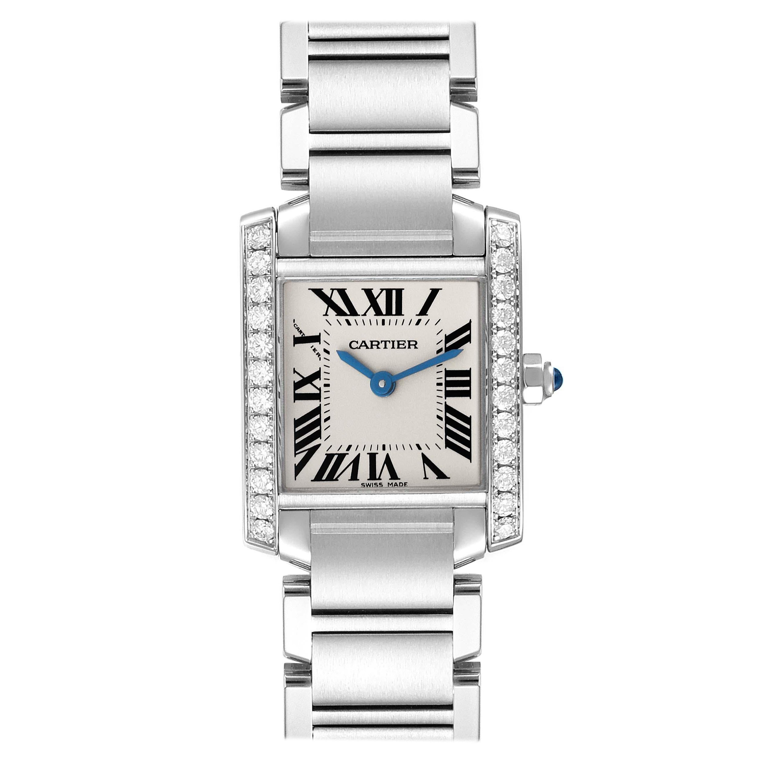 Cartier Tank Francaise Small Steel Diamond Bezel Ladies Watch W4TA0008 Box Card