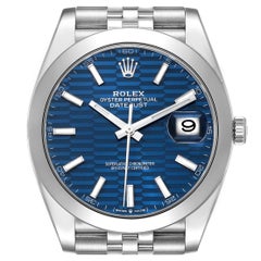 Rolex Datejust 41 Blue Fluted Dial Steel Mens Watch 126300 Box Card