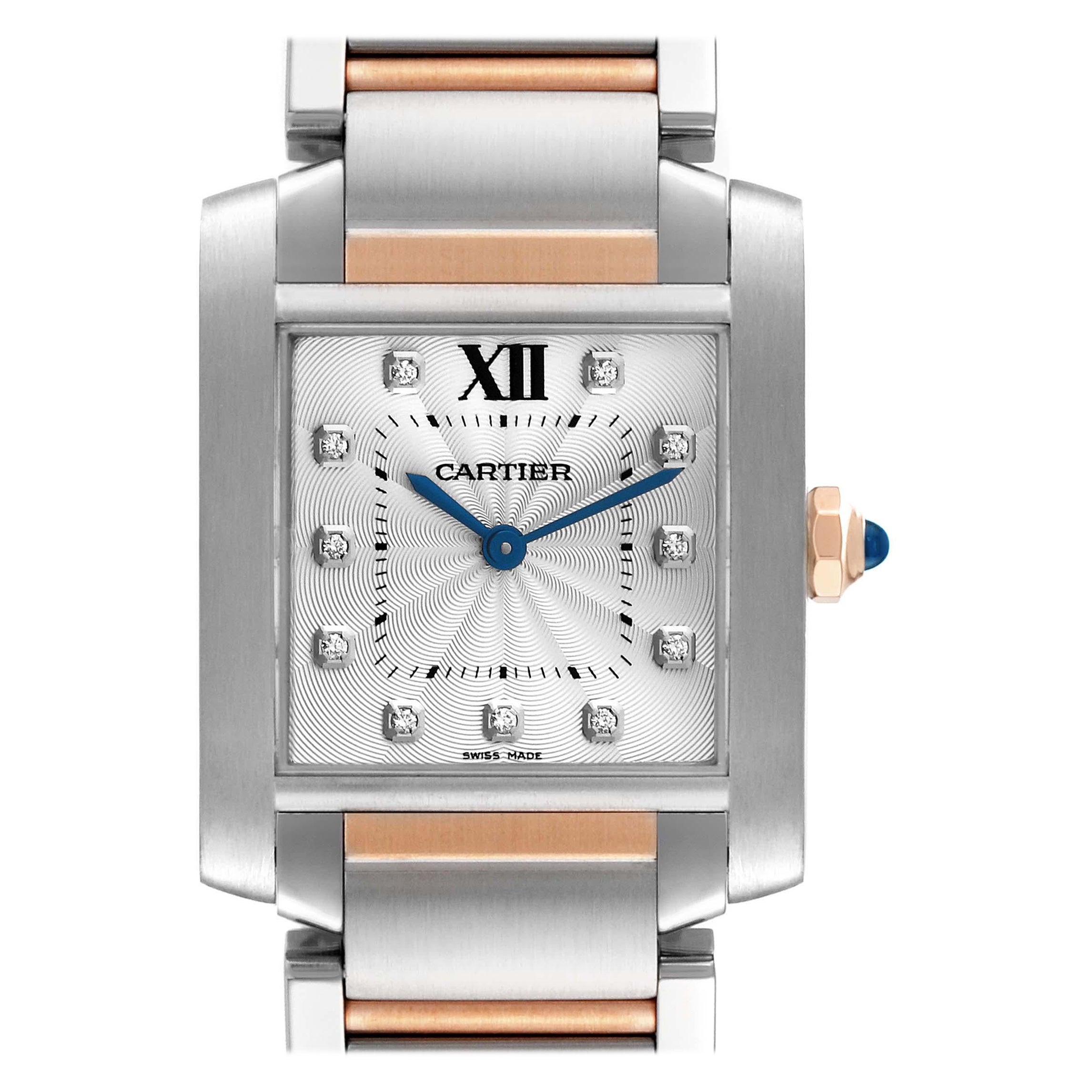 Cartier Tank Francaise Midsize Diamond Steel Rose Gold Ladies Watch WE110005 For Sale