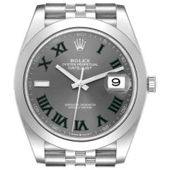 Rolex Montre Datejust 41 avec cadran en acier gris et vert Wimbledon pour hommes 126300 Boîte Card