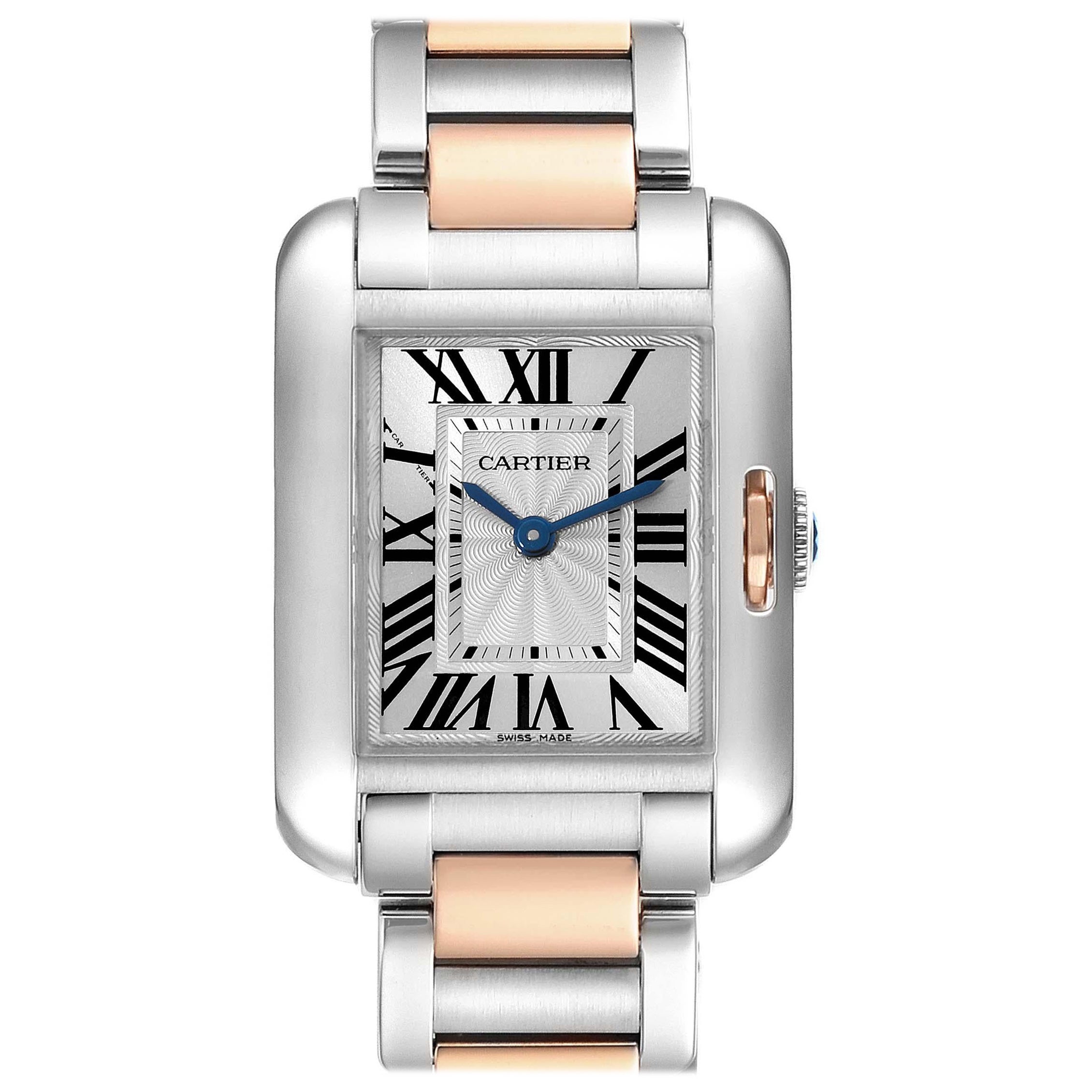 Cartier Tank Anglaise Small Steel Rose Gold Ladies Watch W5310036 Box Papers For Sale
