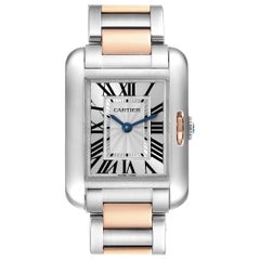 Cartier Tank Anglaise Small Steel Rose Gold Ladies Watch W5310036 Box Papers
