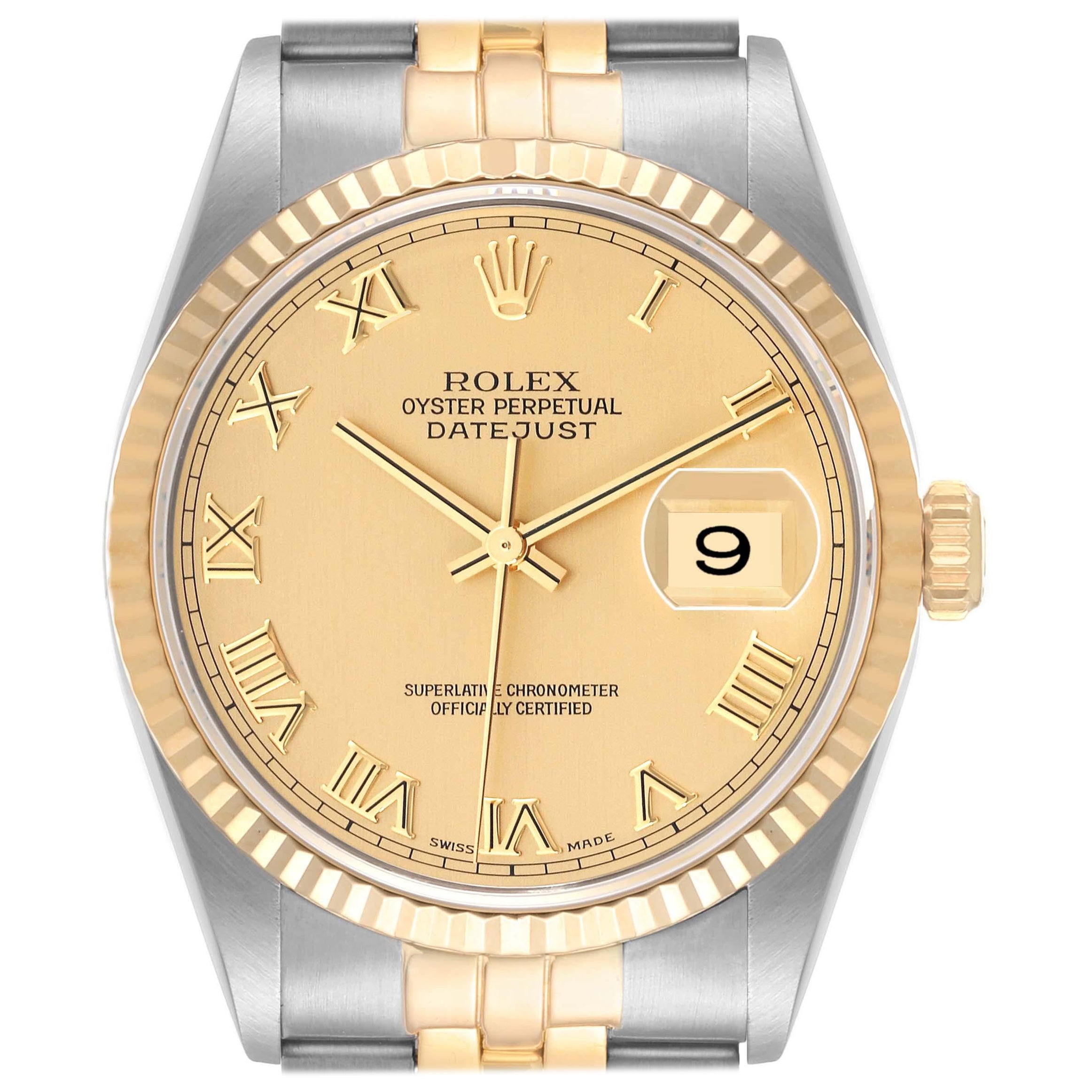 Rolex Datejust Steel Yellow Gold Champagne Dial Mens Watch 16233 For Sale