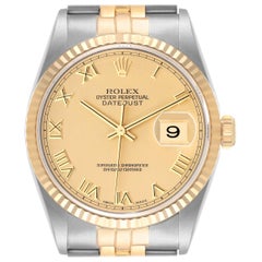Used Rolex Datejust Steel Yellow Gold Champagne Dial Mens Watch 16233