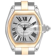 Cartier Roadster Steel Yellow Gold Silver Dial Mens Watch W62031Y4