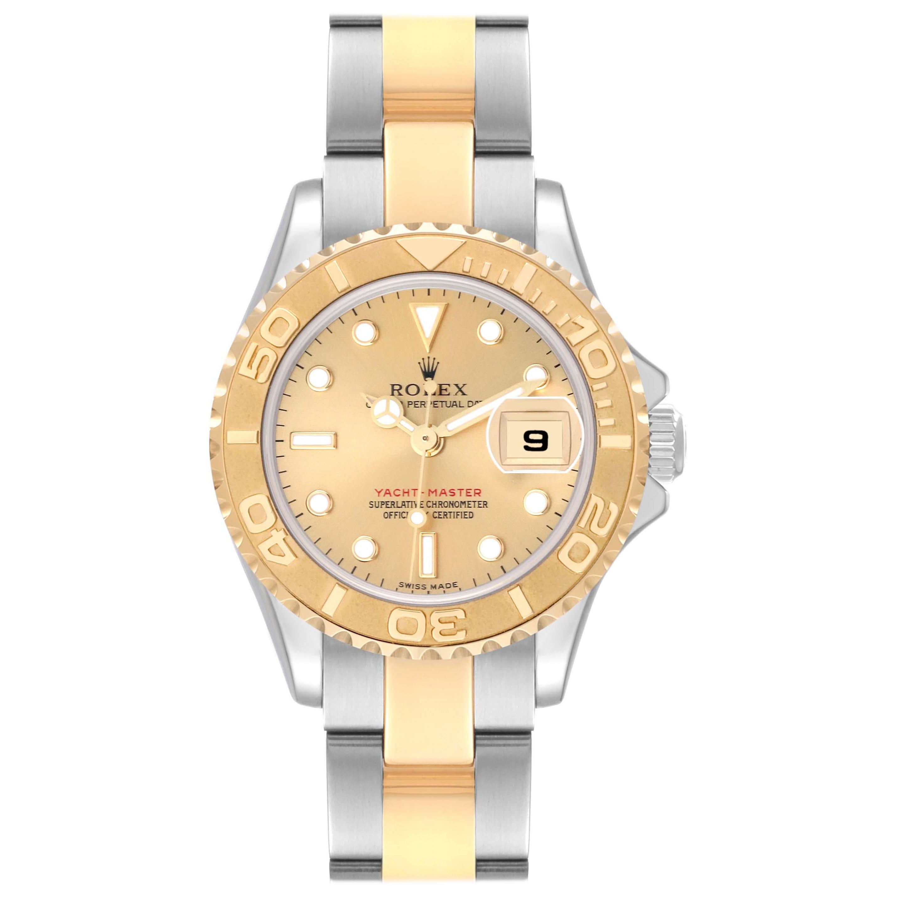 Rolex Yachtmaster 29 Steel Yellow Gold Champagne Dial Ladies Watch 169623 For Sale