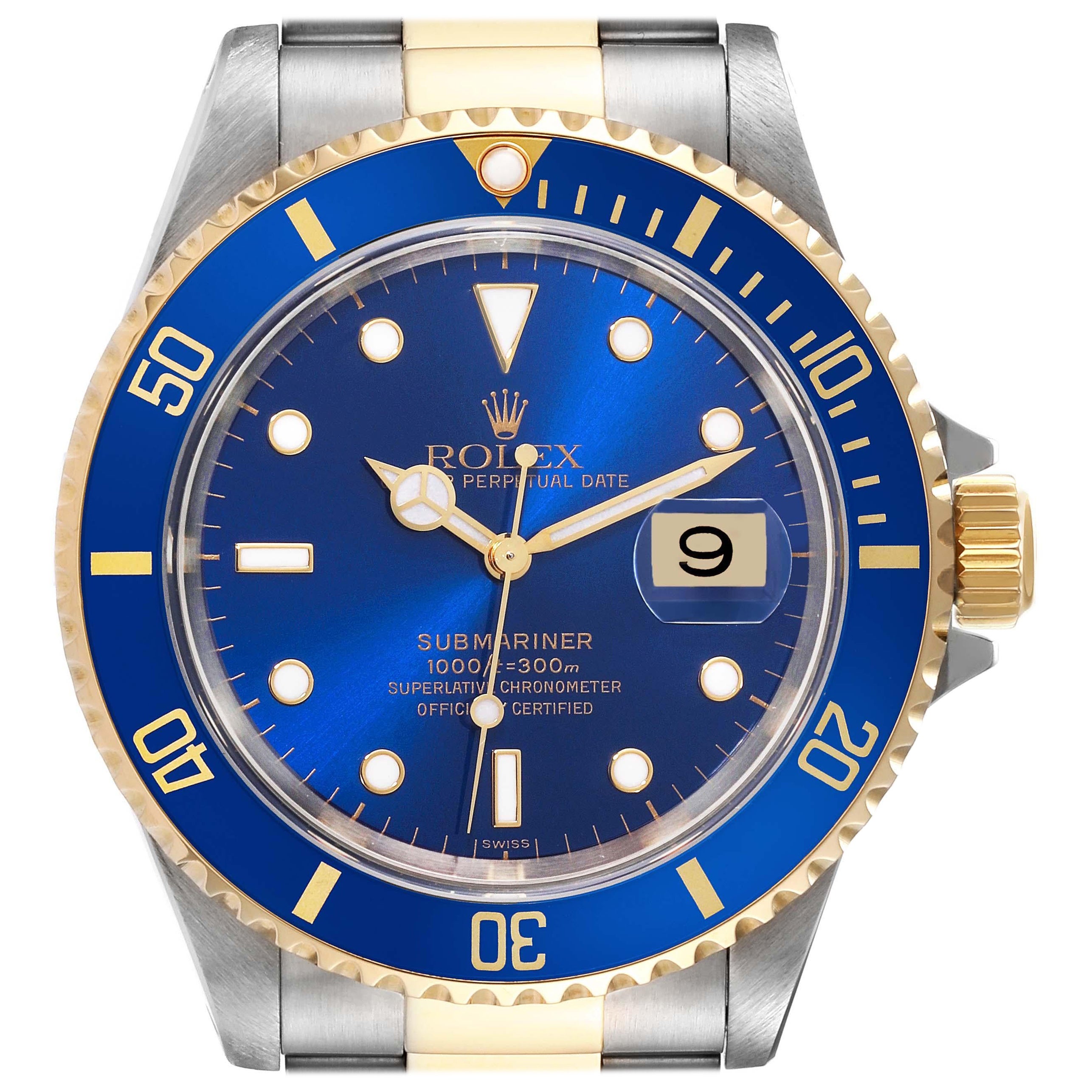 Rolex Submariner Blue Dial Steel Yellow Gold Mens Watch 16613