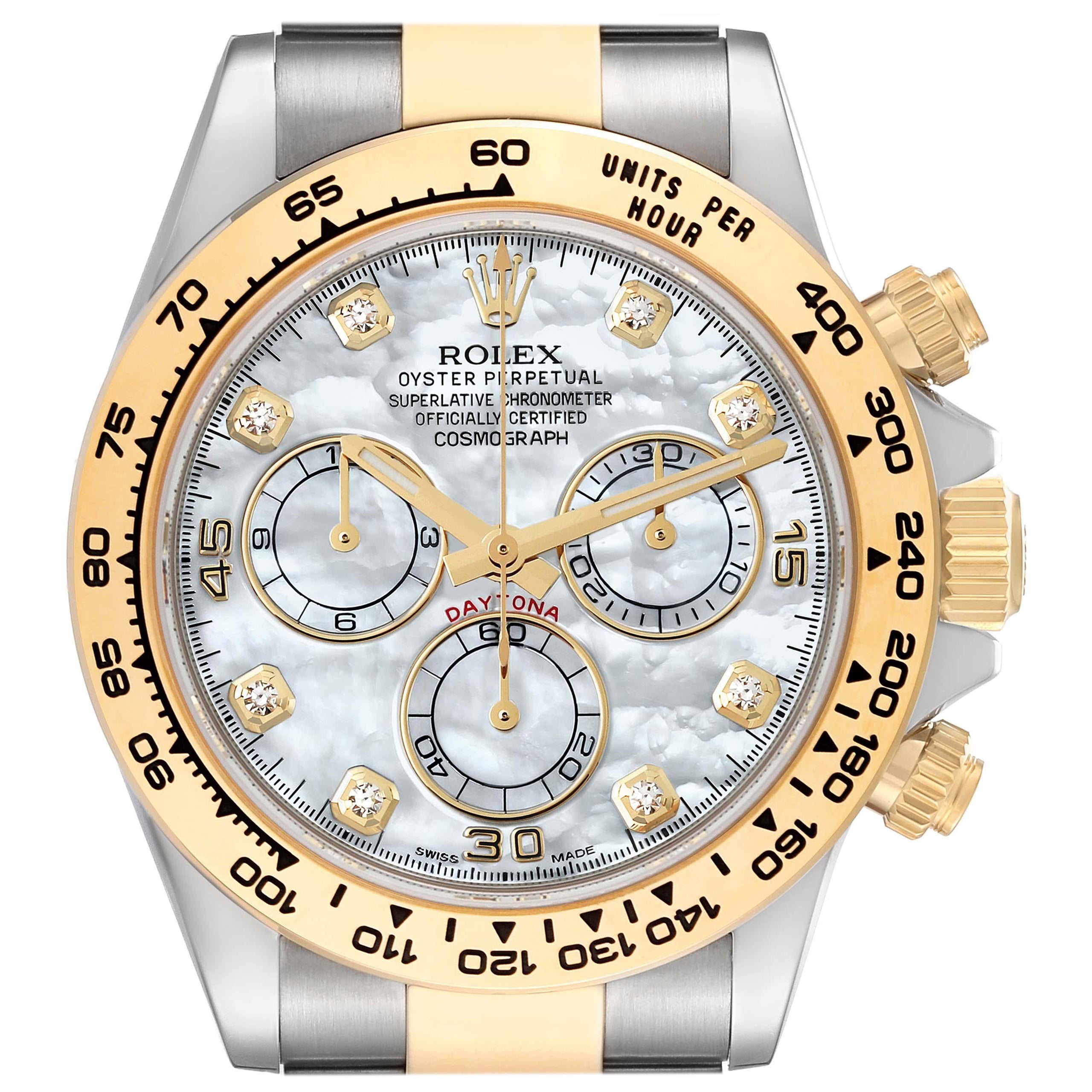 Rolex Daytona Steel Yellow Gold Mother Of Pearl Diamond Mens Watch 116503 For Sale