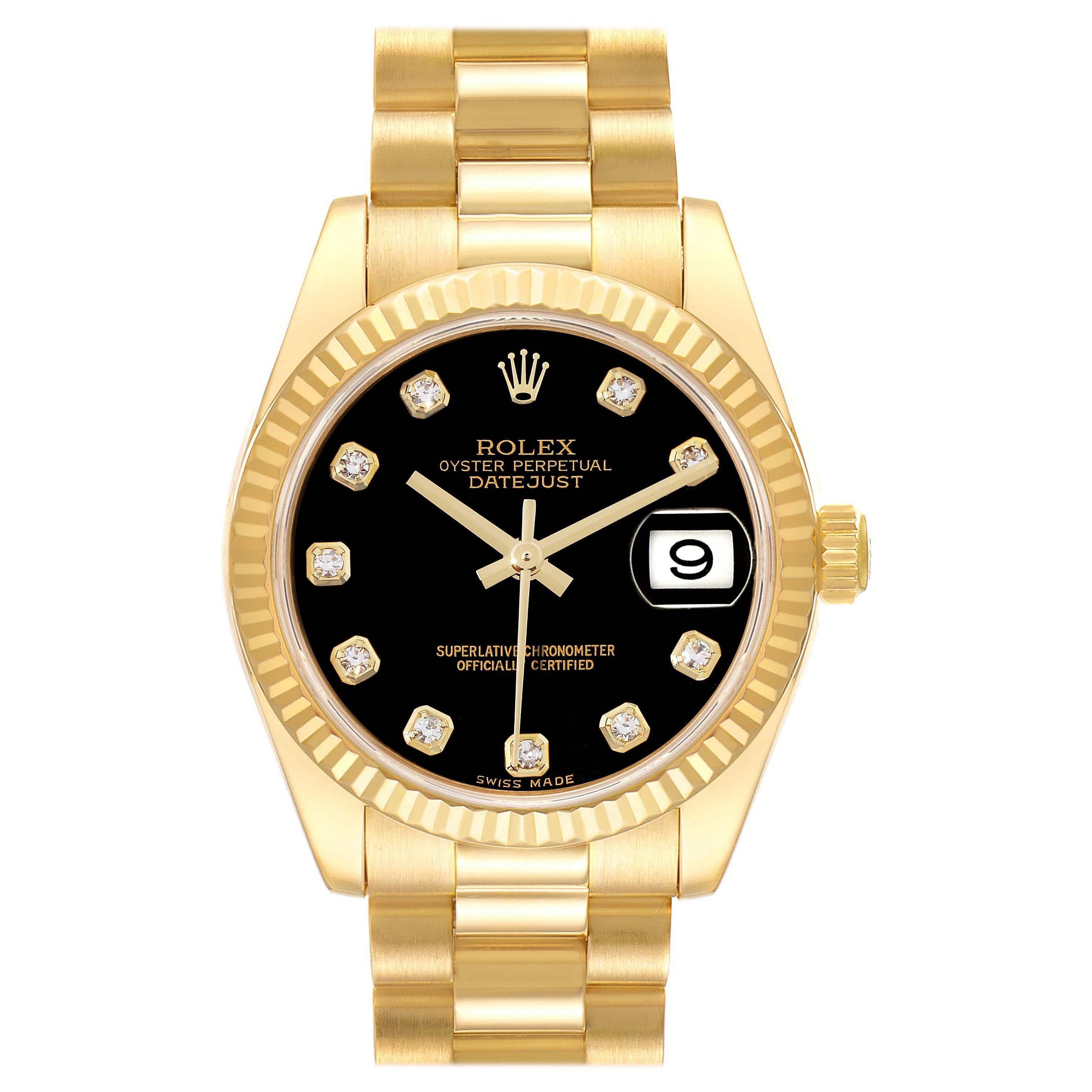 Rolex Datejust President Midsize Yellow Gold Diamond Dial Ladies Watch 178278 For Sale