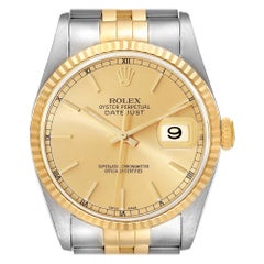 Rolex Datejust Champagne Dial Steel Yellow Gold Mens Watch 16233 Box Papers