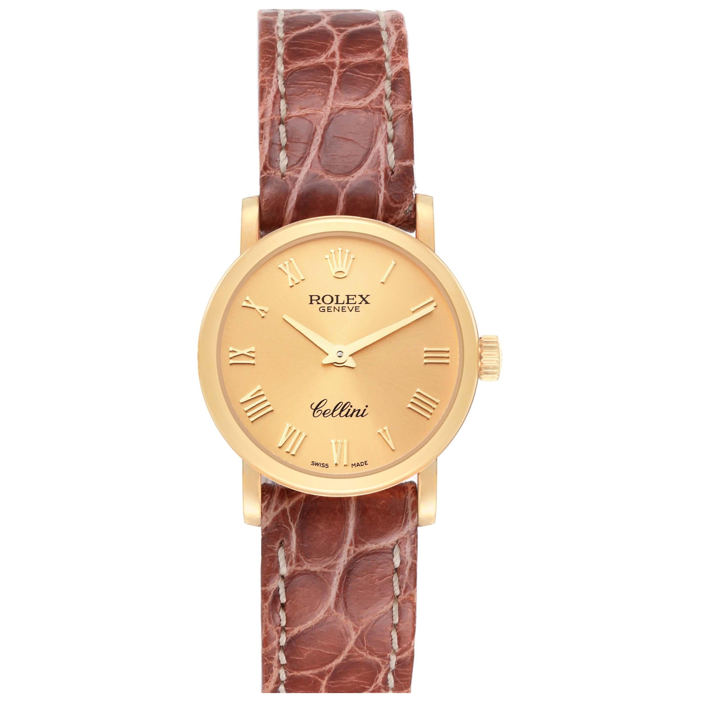 Rolex Cellini Classic Yellow Gold Brown Strap Ladies Watch 6110 Unworn
