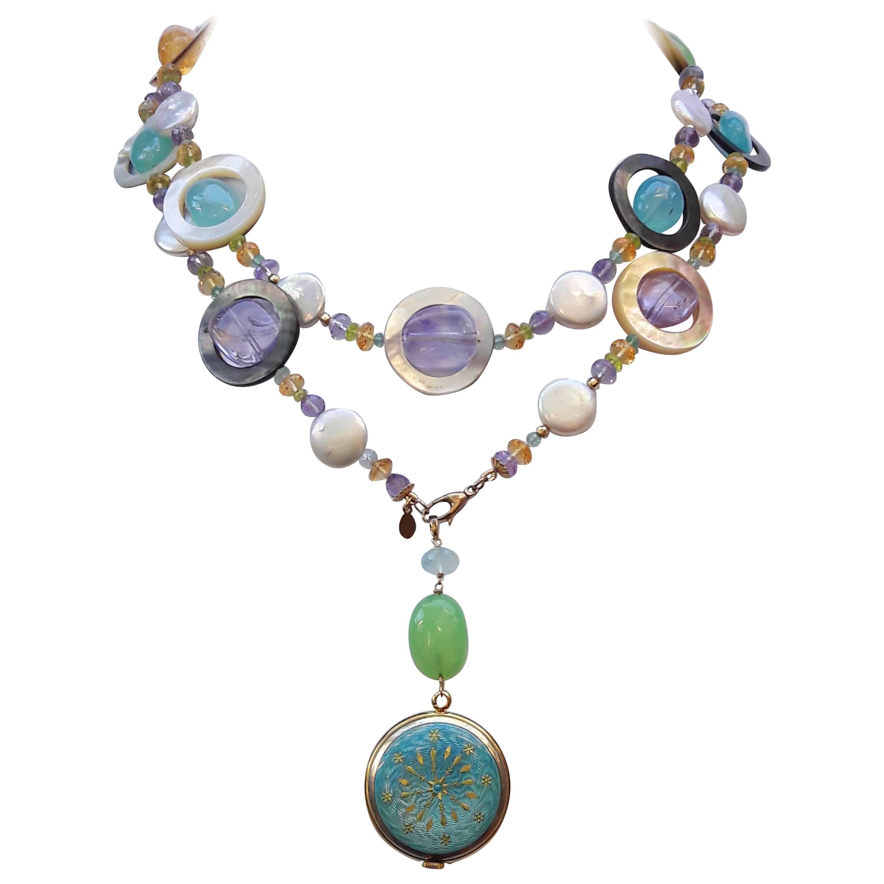 One-of-a-Kind Multi-Gemstone Long Lariat Watch Necklace 