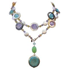 One-of-a-Kind Multi-Gemstone Long Lariat Watch Necklace