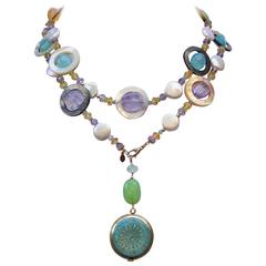 One-of-a-Kind Multi-Gemstone Long Lariat Watch Necklace 