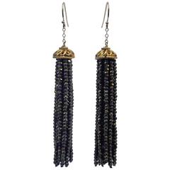 Faceted Brown Green Spinel Bead Tassel Earrings 11
