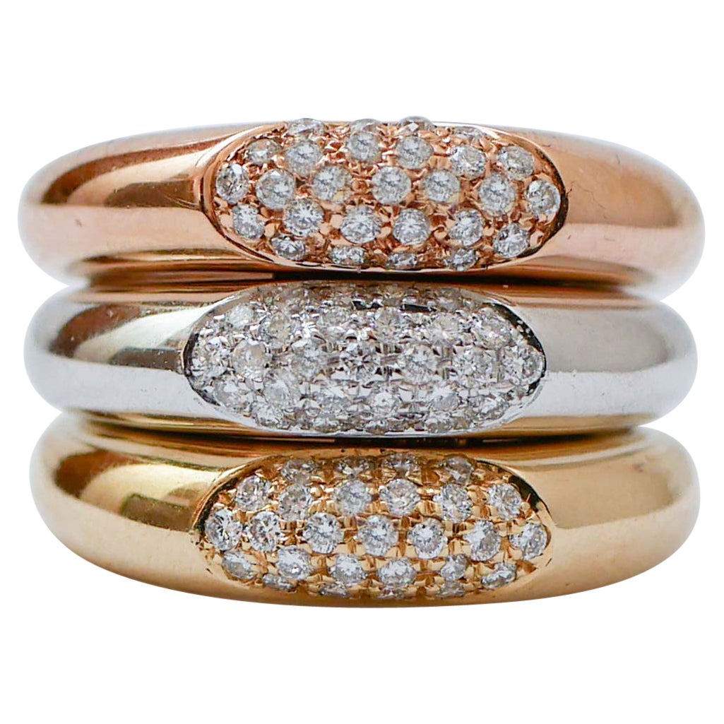 Diamonds, 18 Karat Rose Gold, White Gold and Yellow Gold Ring For Sale