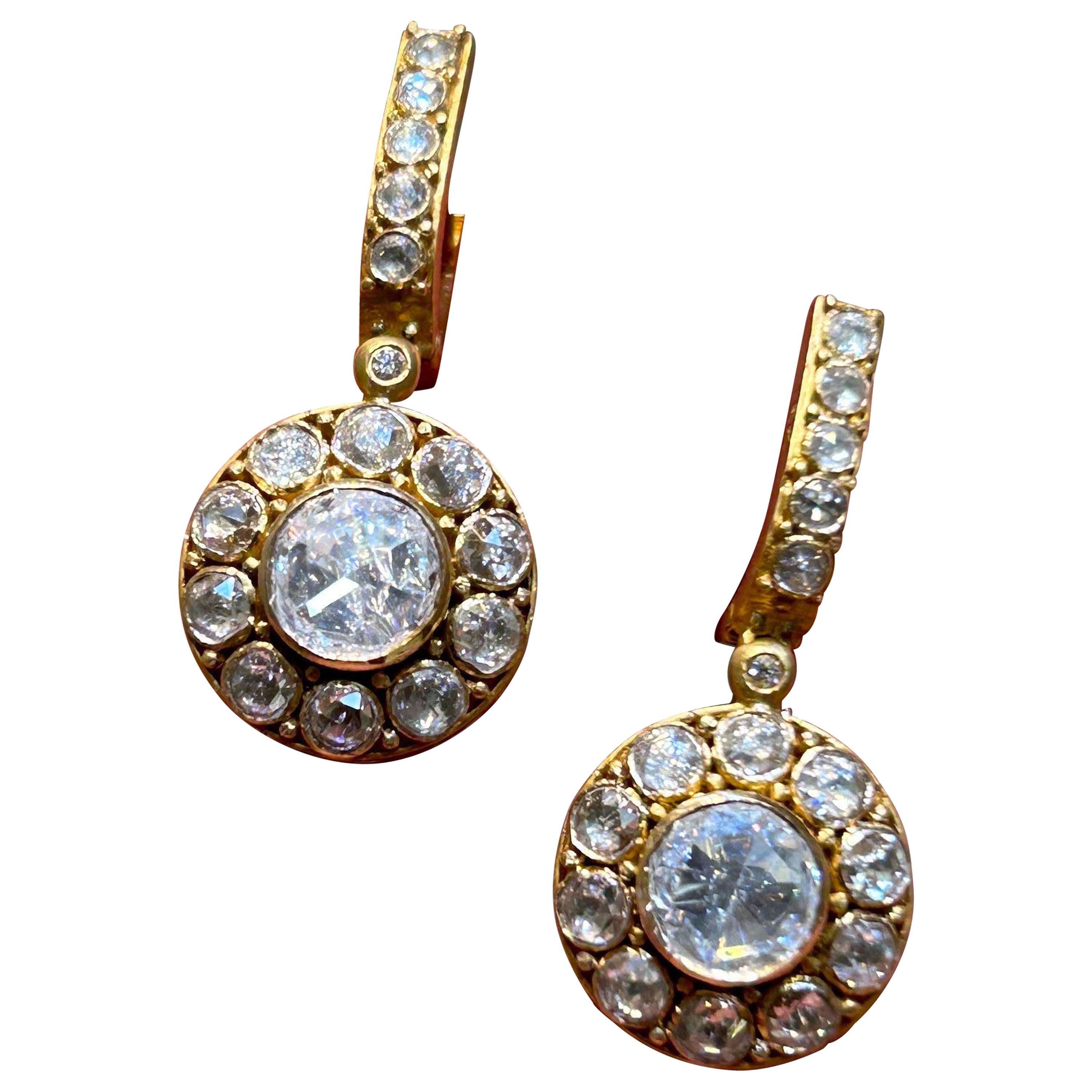 2.03 Carat Antique Rose Cut Diamond Dangle Earrings For Sale
