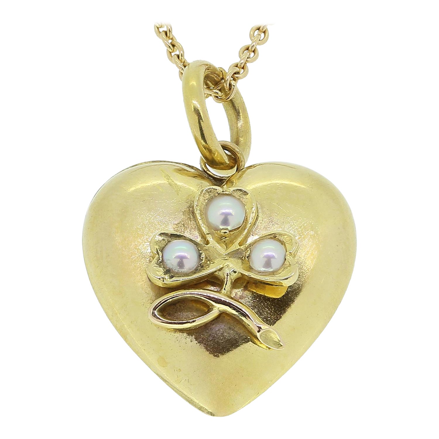 Victorian Pearl Heart Pendant Necklace