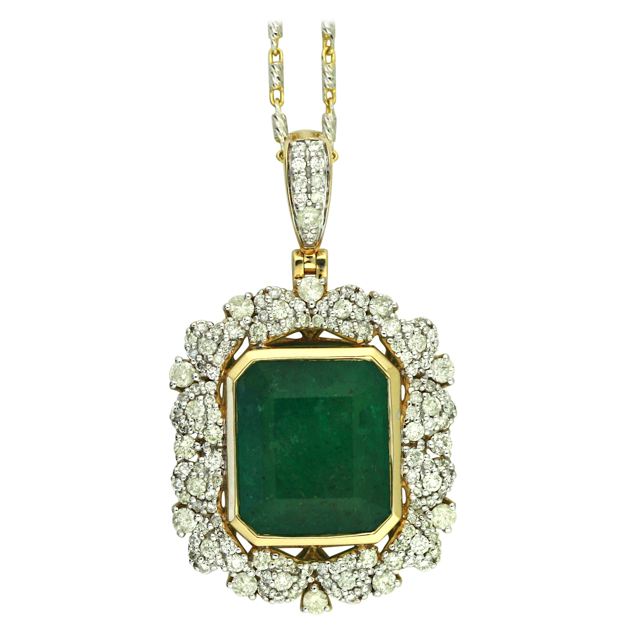 18K Gold, Emerald and Diamond Pendant  