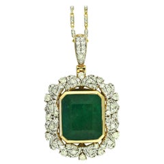 18K Gold, Emerald and Diamond Pendant  
