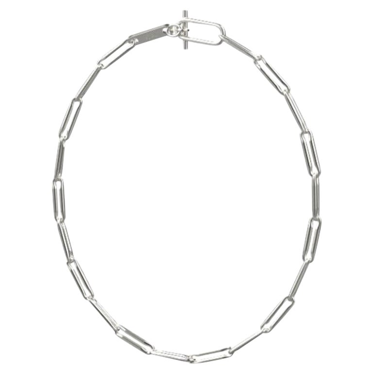 Linear Link Chain Necklace, 18K White Gold For Sale