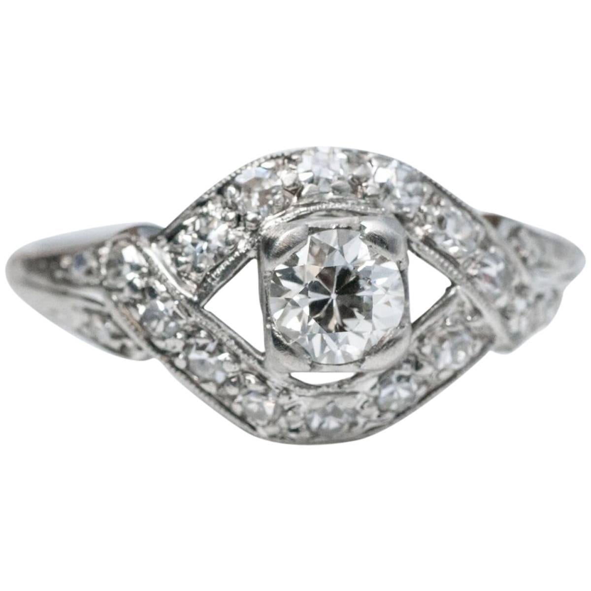 1920s Art Deco GIA .34 Carat Diamond Engagement Ring