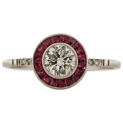 .46 Carat Old European Cut Diamond Ring with Ruby Accents