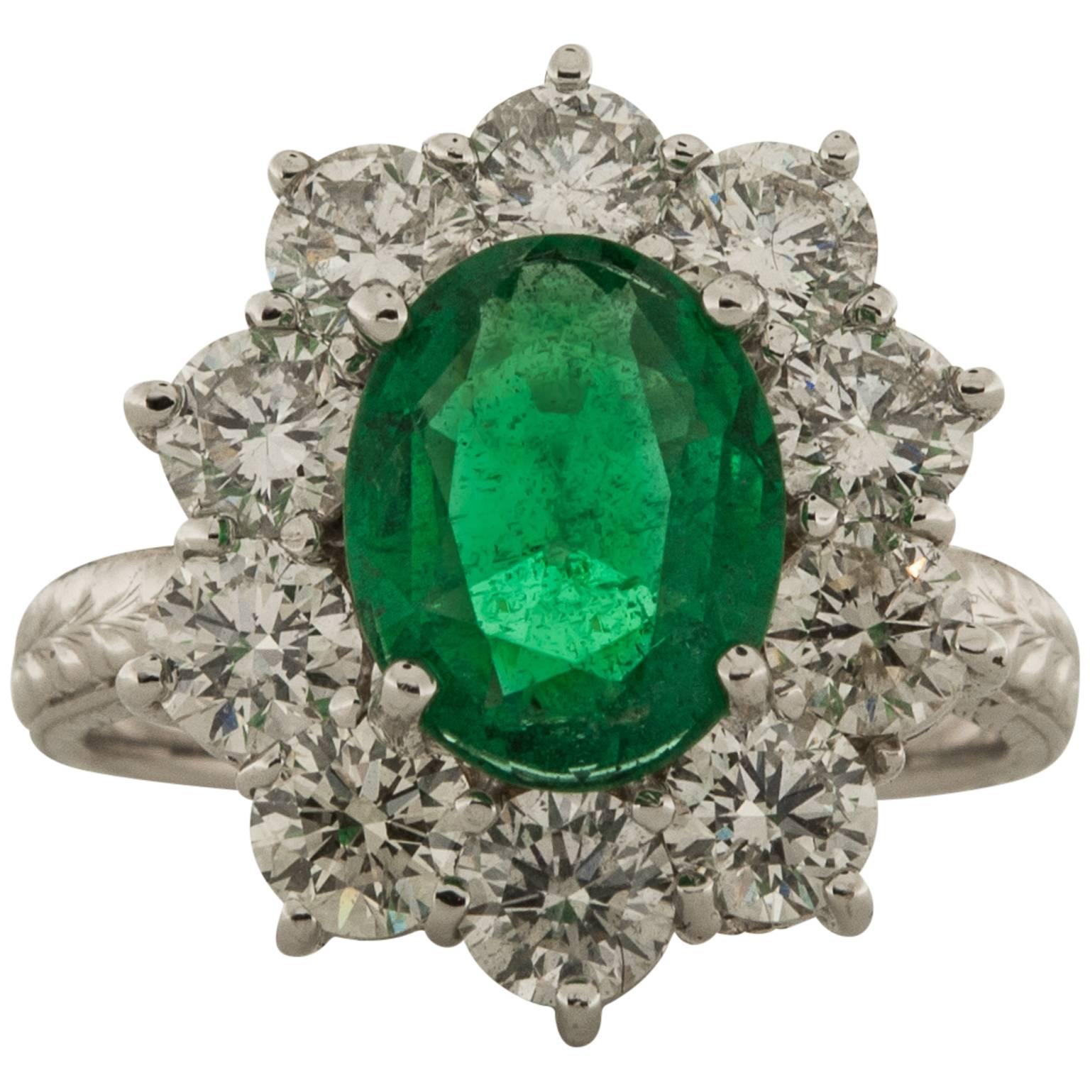 2.68 Carat Emerald Ring with Diamond Accents  For Sale