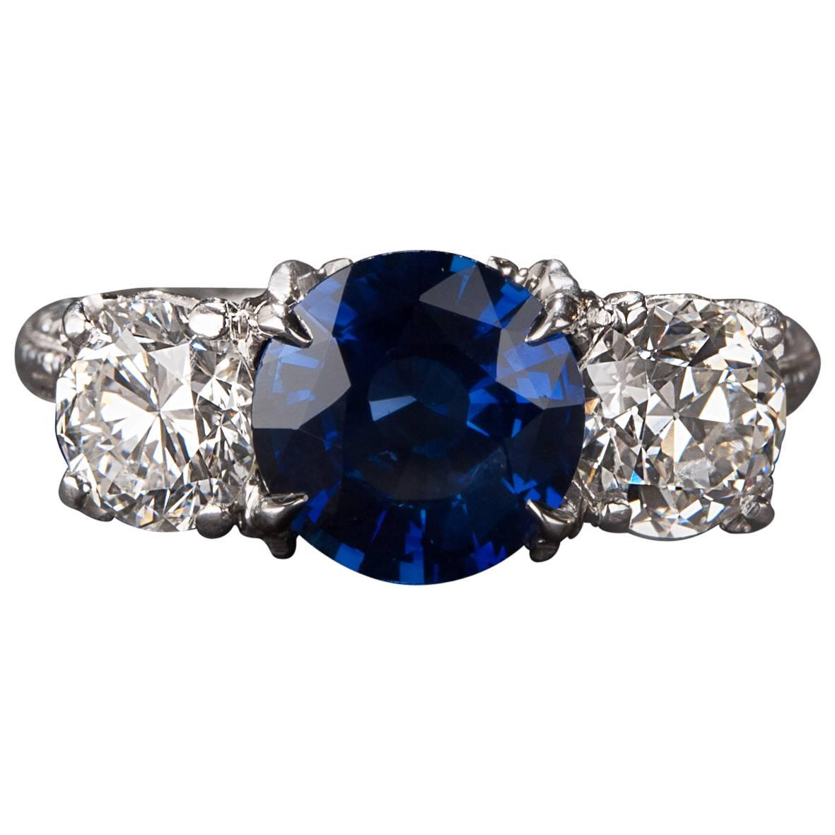 1930s 1.76 Carat Sapphire and Diamond Ring For Sale