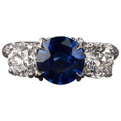 1930s 1.76 Carat Sapphire and Diamond Ring