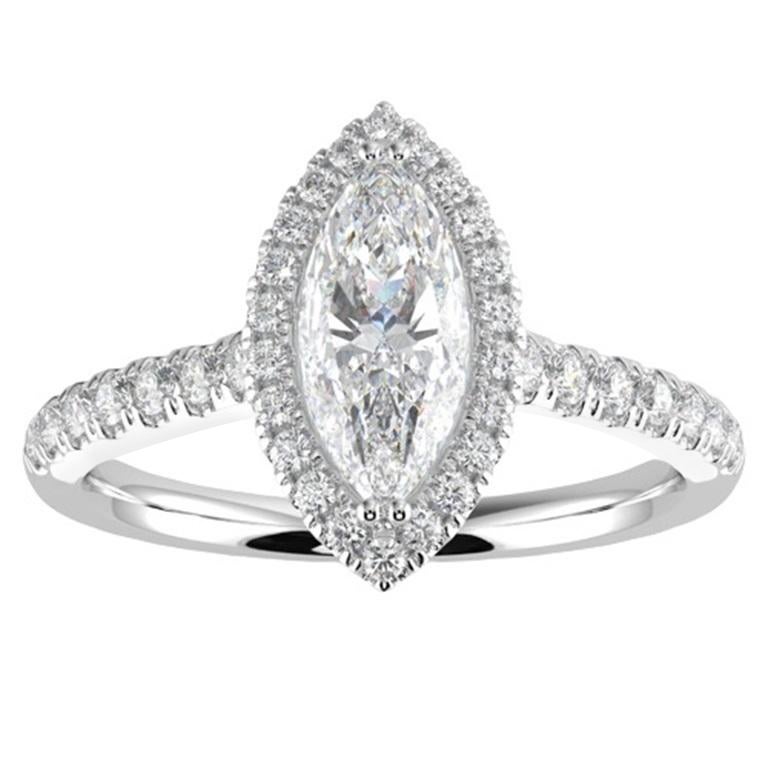 Bague de fiançailles halo de diamants naturels 1CT GH-I1 pour femmes en or blanc 14 carats, taille 4 en vente