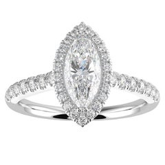 1CT GH-I1 Natural Diamond Halo Engagement Ring 14K White Gold, Size 7.5