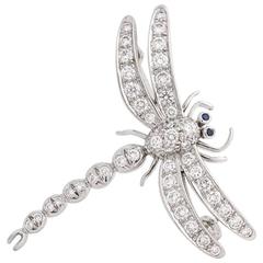 Vintage Tiffany & Co 1996 Limited Edition Platinum, Diamond, and Sapphire Dragonfly Pin