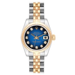 Rolex Datejust Steel Yellow Gold Blue Vignette Diamond Dial Ladies Watch 179173