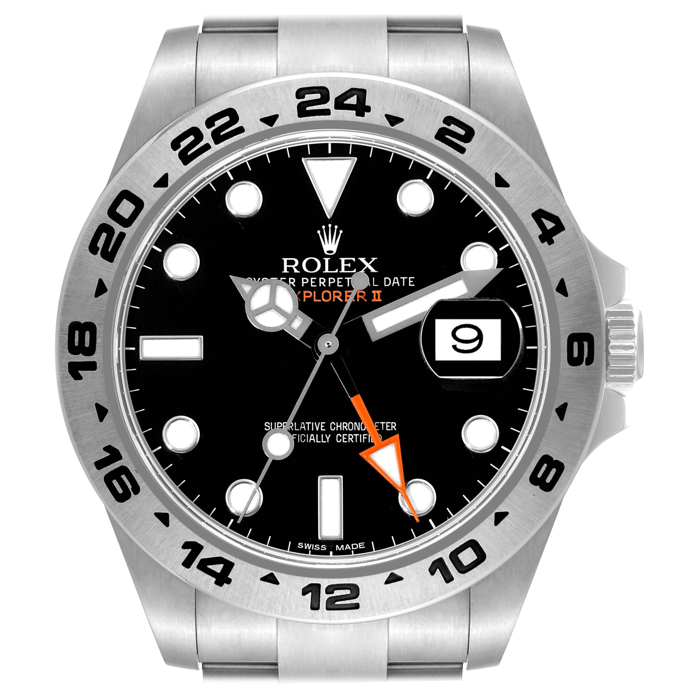Rolex Explorer II 42 Black Dial Orange Hand Steel Mens Watch 216570 Box Card