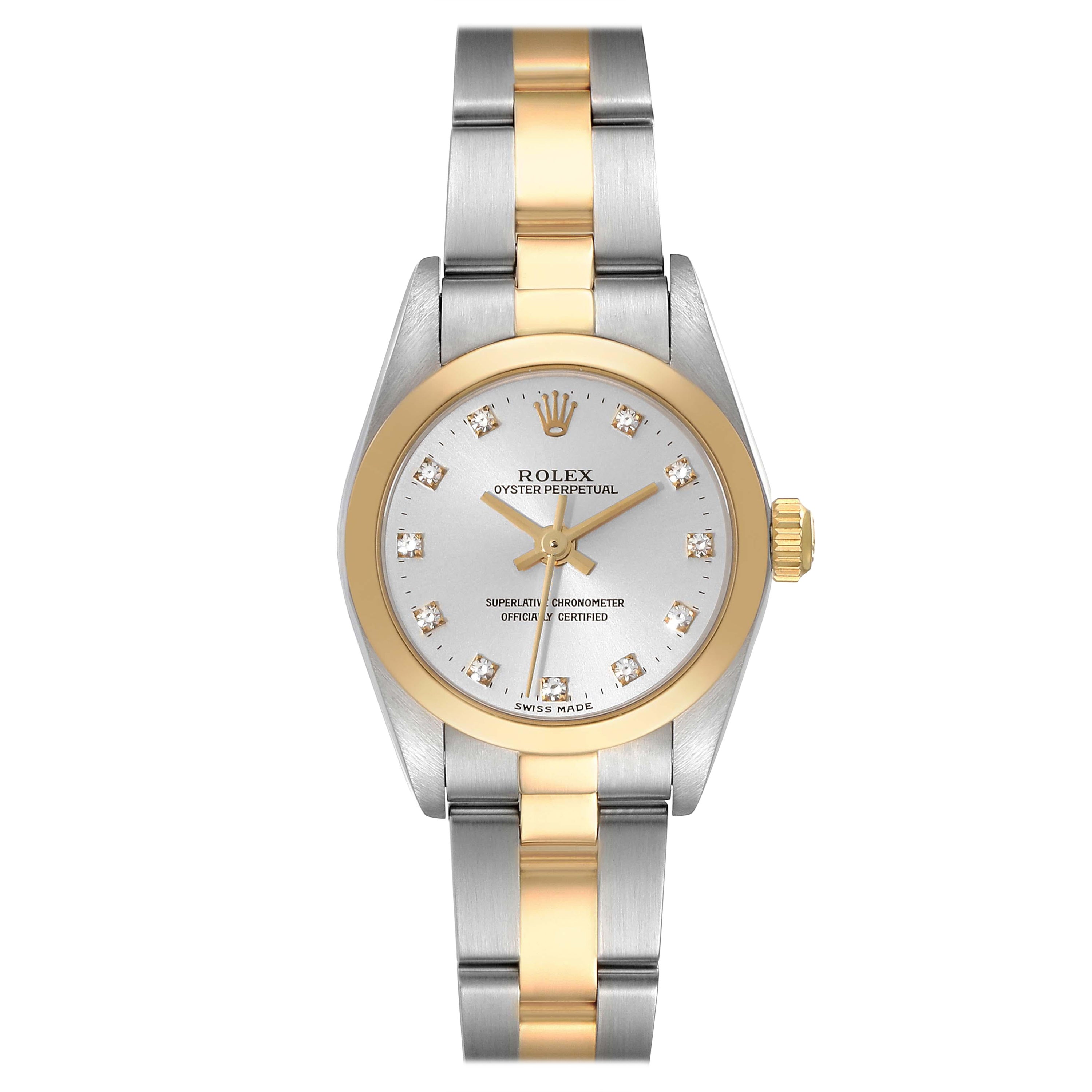 Rolex Oyster Perpetual Steel Yellow Gold Diamond Dial Ladies Watch