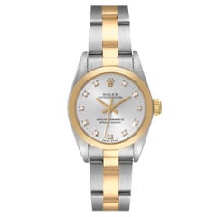 Rolex Oyster Perpetual Steel Yellow Gold Diamond Dial Ladies Watch 76183 Papers