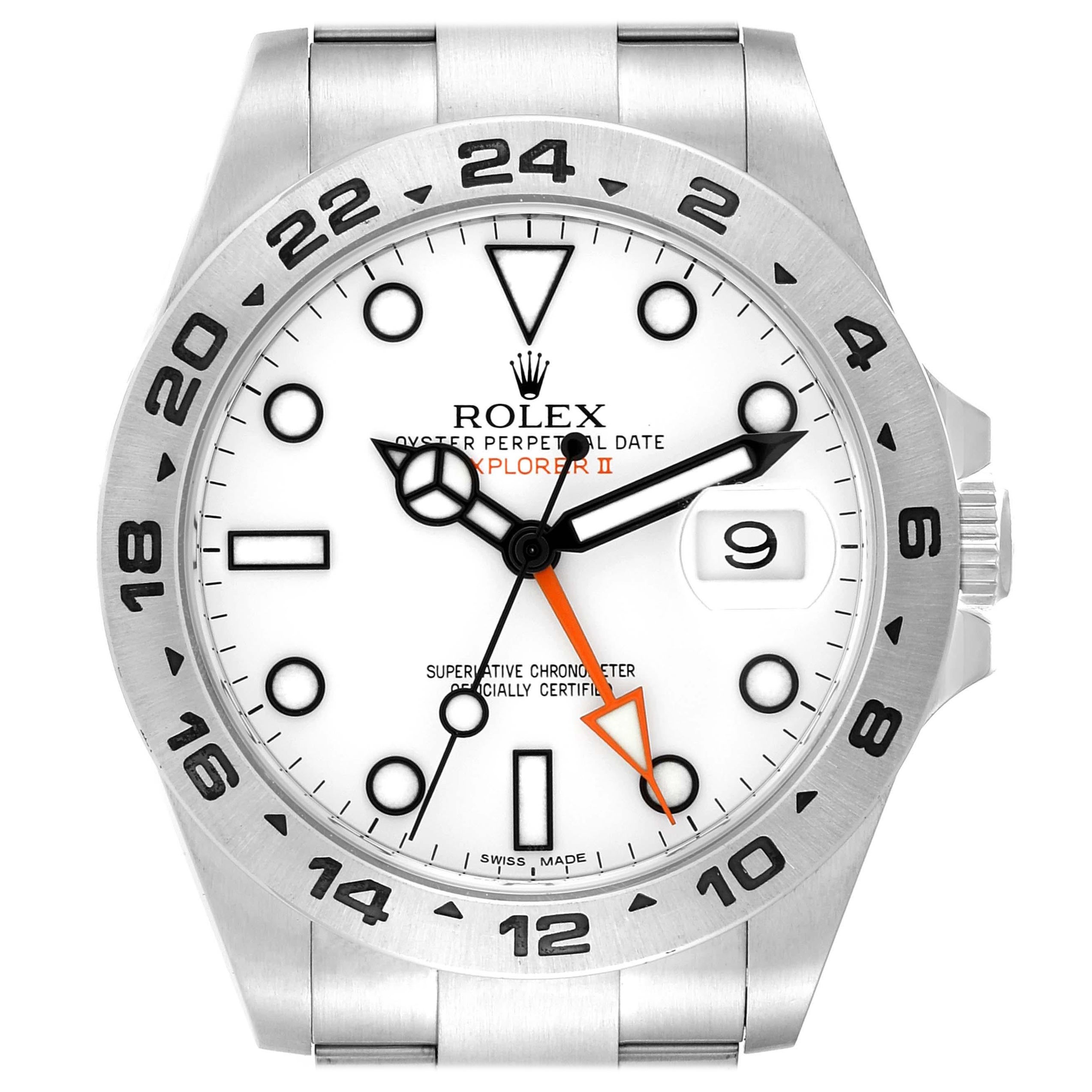 Rolex Explorer II White Dial Orange Hand Steel Mens Watch 216570 Box Card