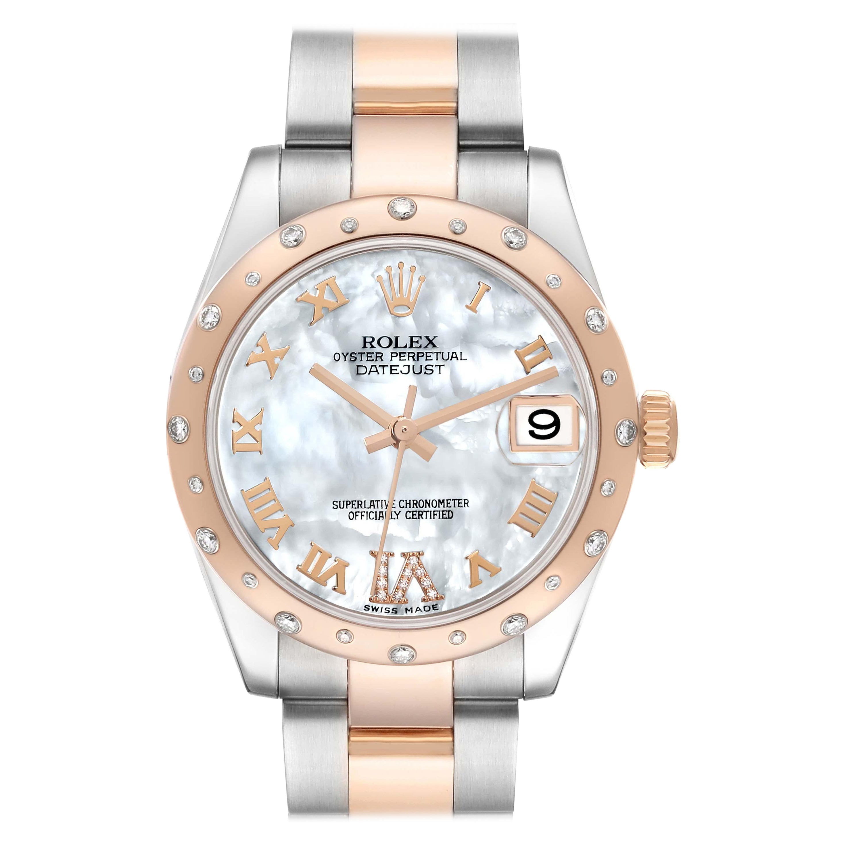 Rolex Montre Datejust 31 grandeur nature en acier, or rose et diamants, pour femmes 178341