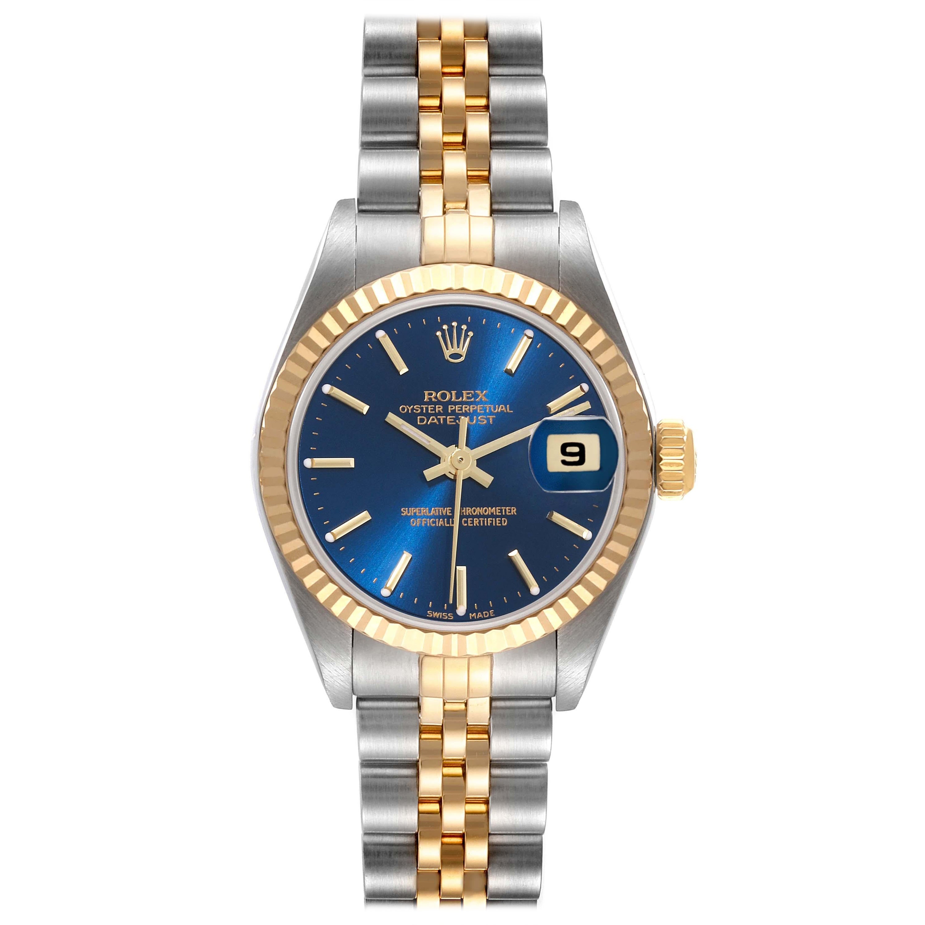 Rolex Datejust Steel Yellow Gold Blue Dial Ladies Watch 79173 Papers