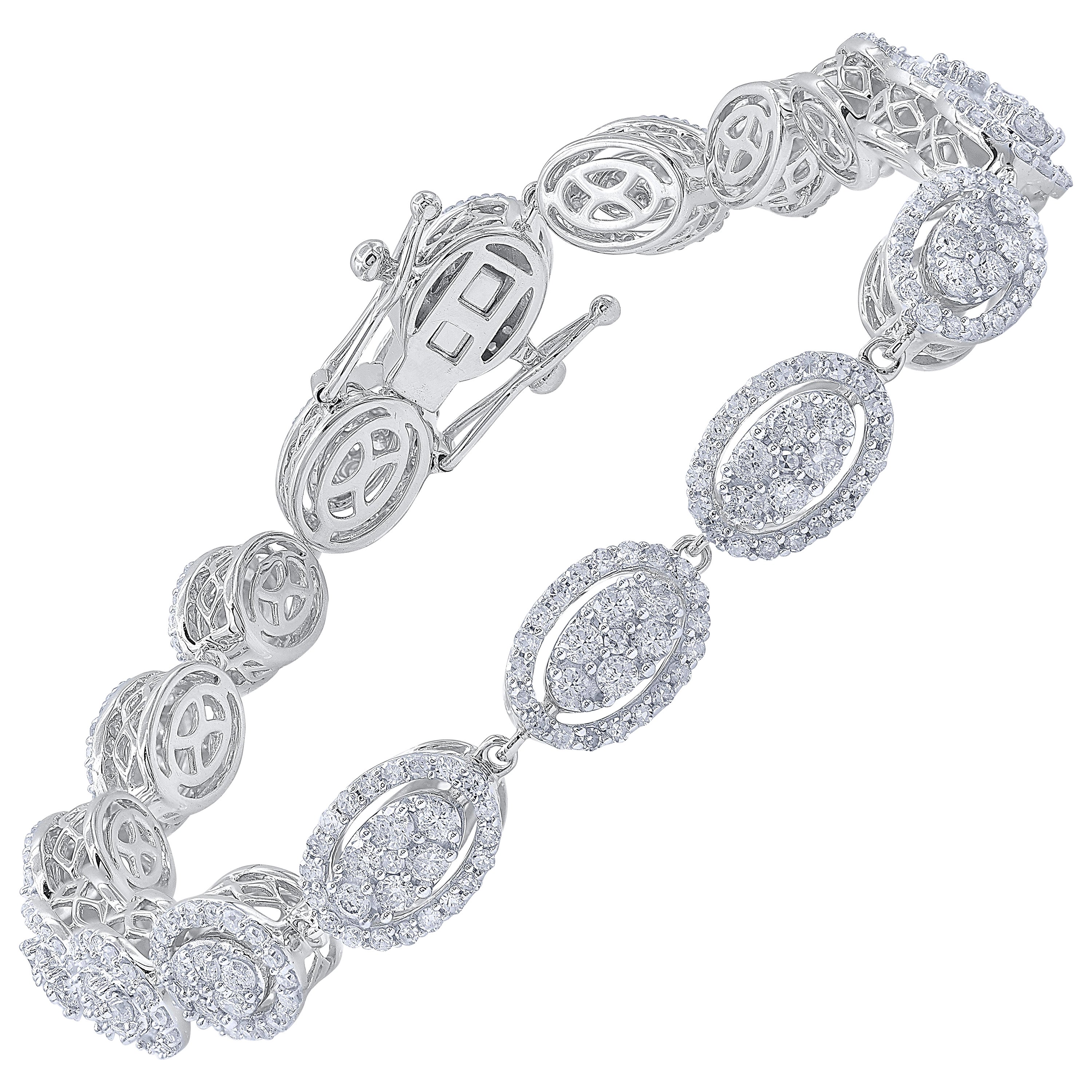 Bracelet à maillons de forme ovale en or blanc 14 carats avec diamants ronds naturels de 3,0 carats TJD