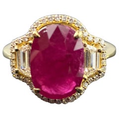 Certified 4.94 carat Ruby And Diamond Three Stone Engagement Ring
