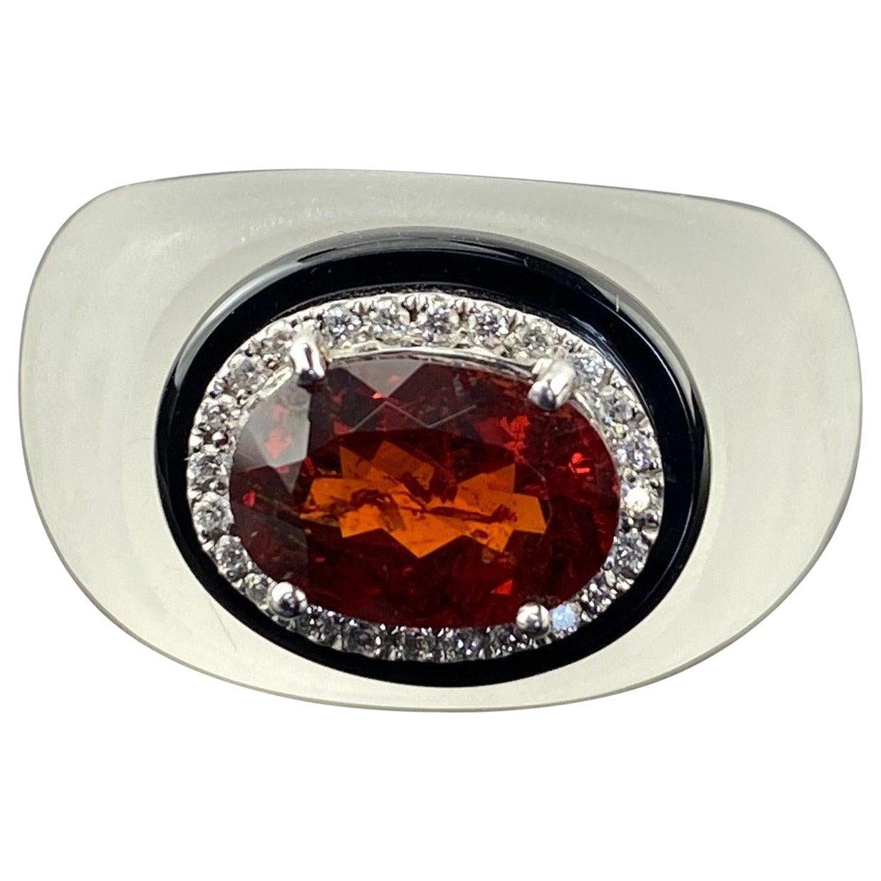 Certified Rock Crystal Spessartine Set In 18K Gold And Diamonds For Sale