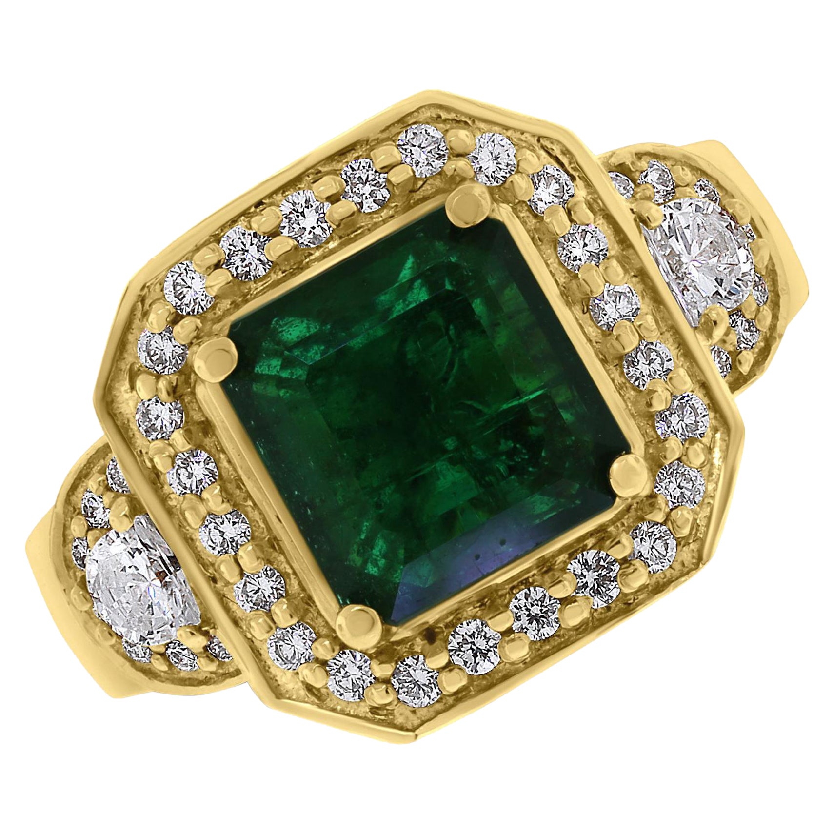 Beauvince Emma Emerald & Diamond Ring in Yellow Gold For Sale