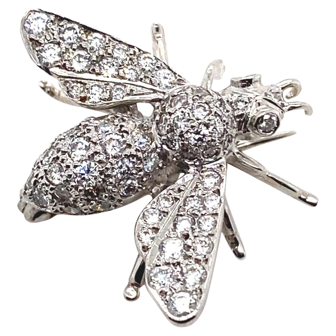 Diamond Bee Brooch Pin Set in 18 Karat White Gold For Sale