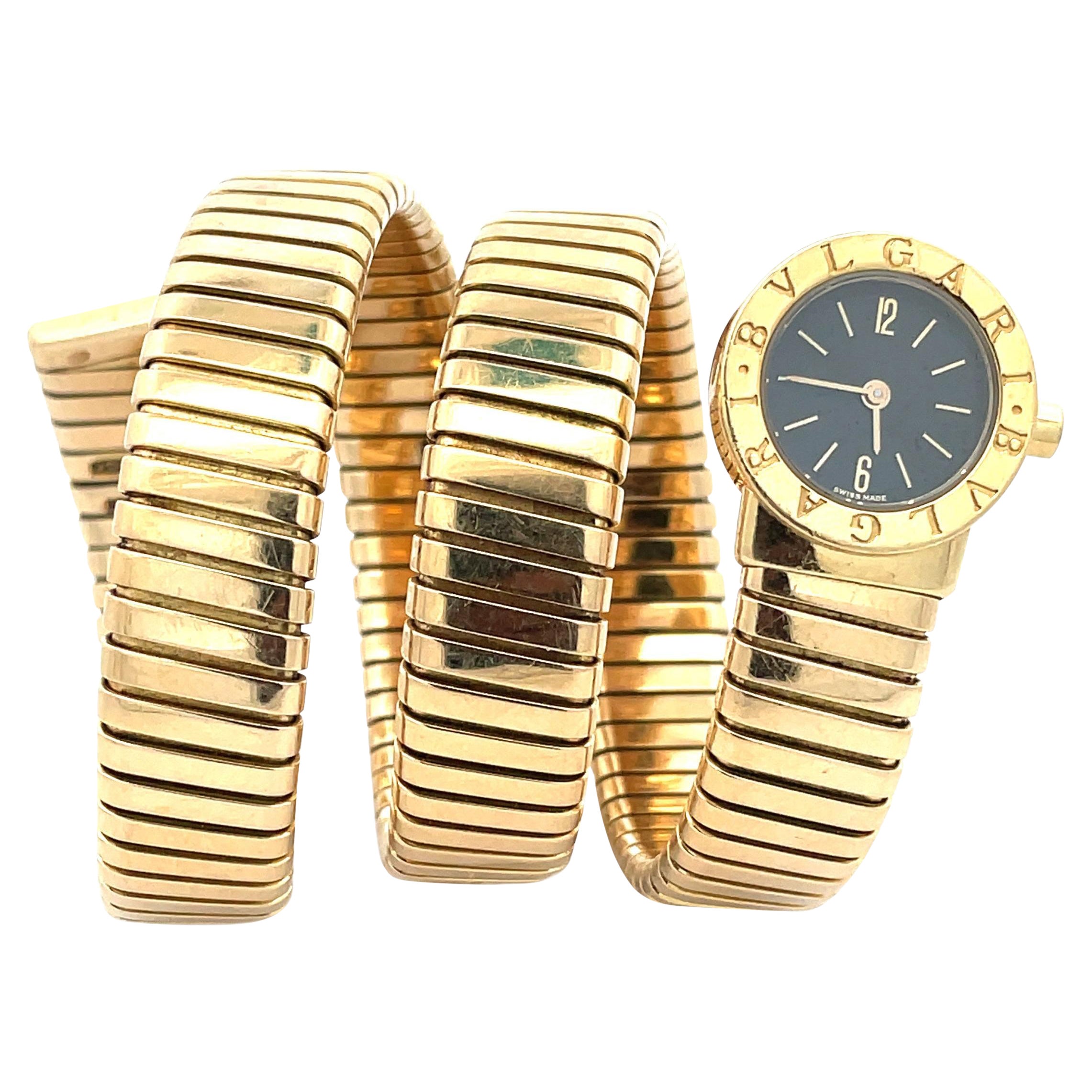 Bulgari 18 Karat Yellow Gold Tubogas Serpenti Bracelet Watch For Sale