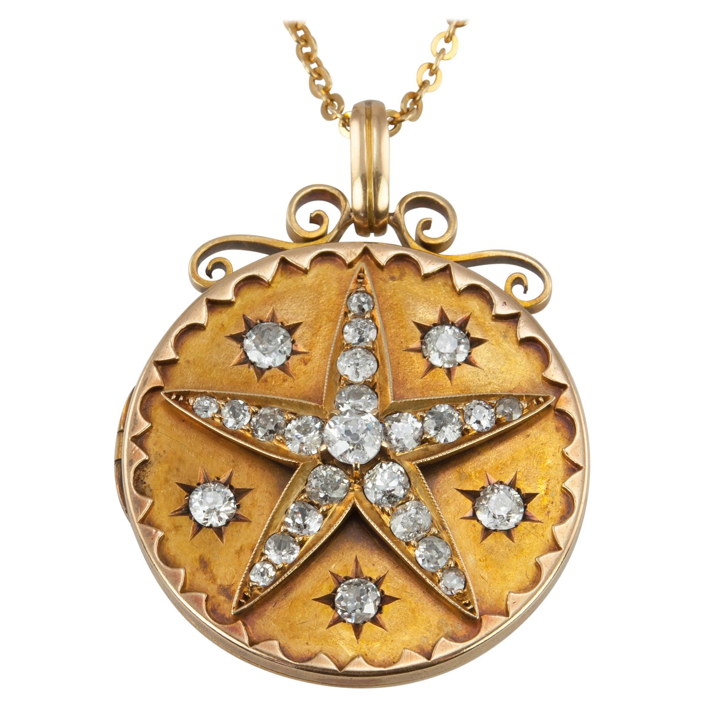 Victorian Diamond Star Gold Locket 