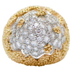 Vintage Diamonds, 18 Karat Yellow Gold and White Gold Dome Ring.