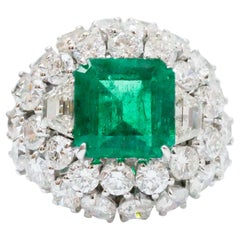 Vintage 3.39 Carat Emerald, Diamonds, 18 Karat White Gold Ring.