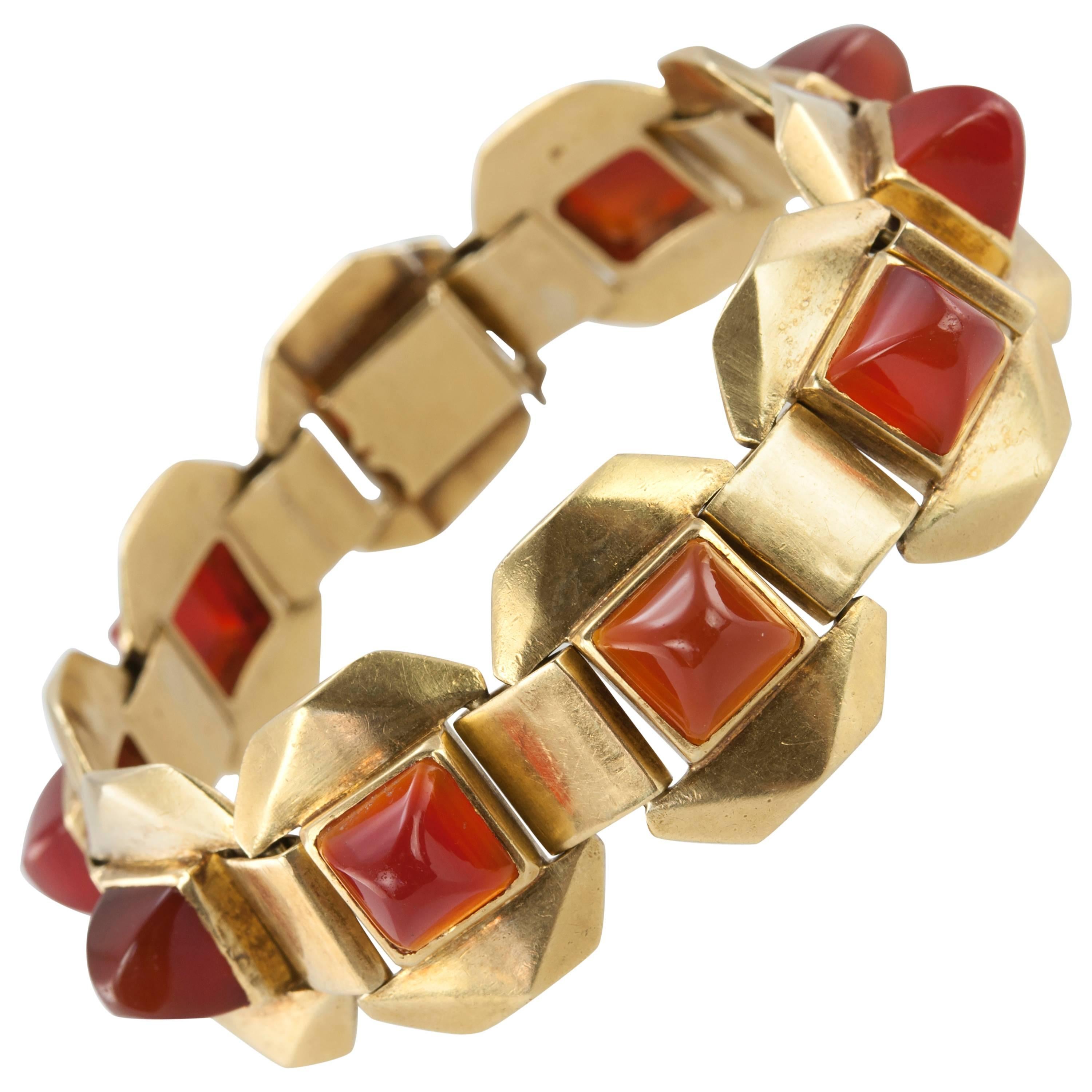 Ghiso Carnelian Gold Link Bracelet